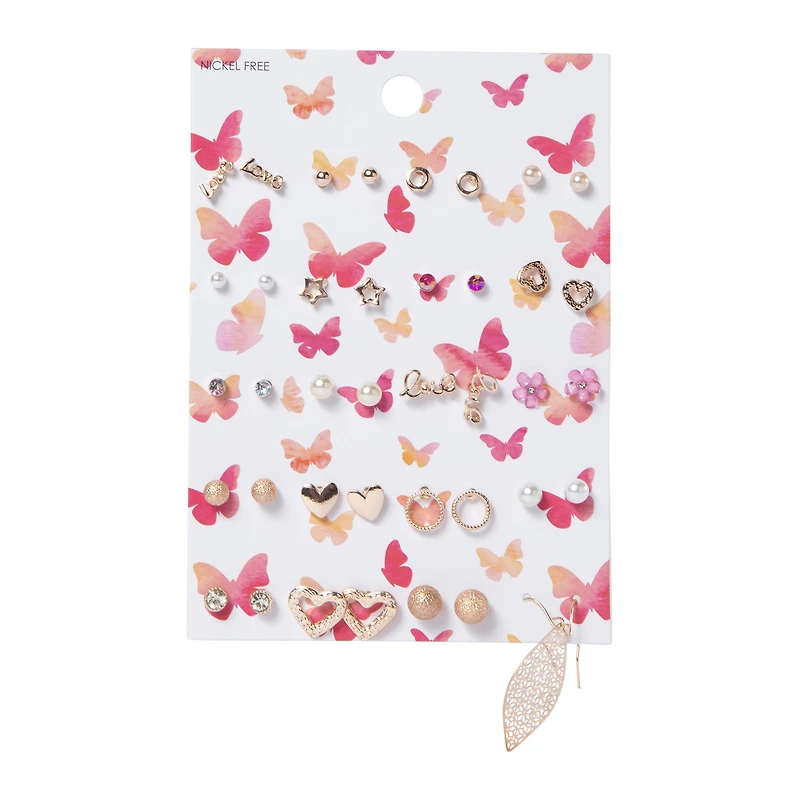 butterfly studs & dangle earrings set, 20 pairs