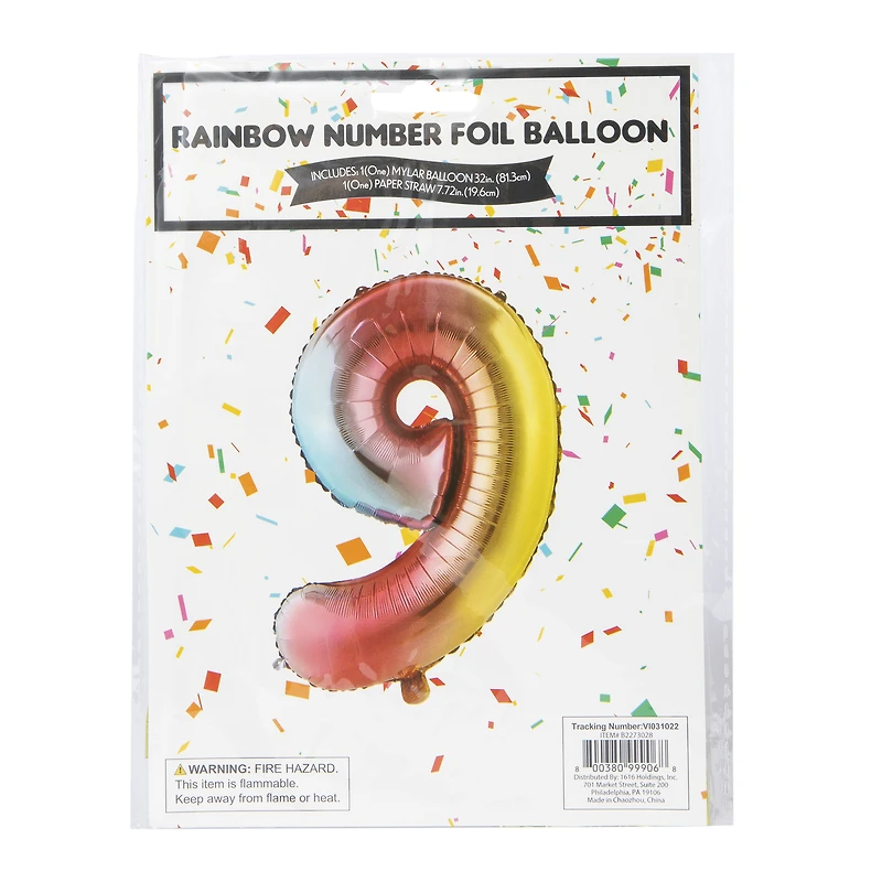 rainbow birthday number foil balloon 32in