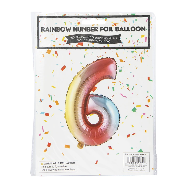 rainbow birthday number foil balloon 32in