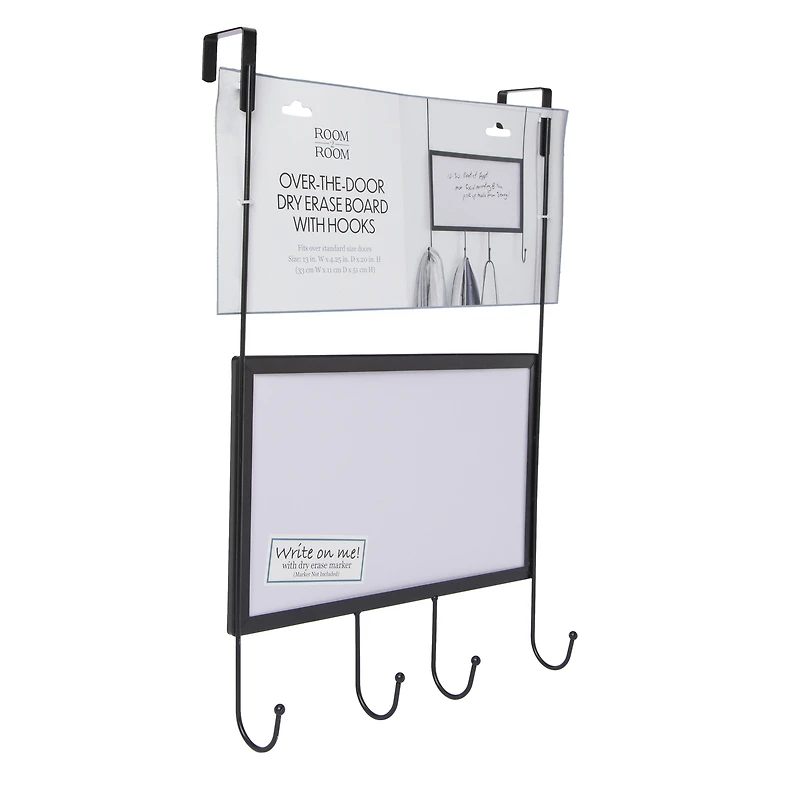 over-the-door dry erase board w/ hooks 13in x 20in