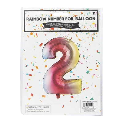 rainbow birthday number foil balloon 32in