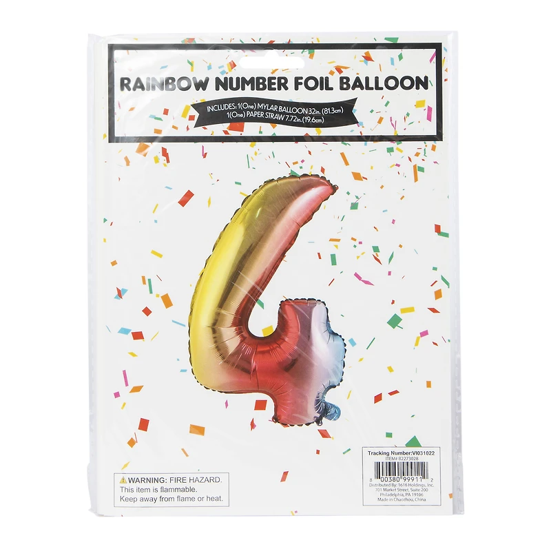 rainbow birthday number foil balloon 32in