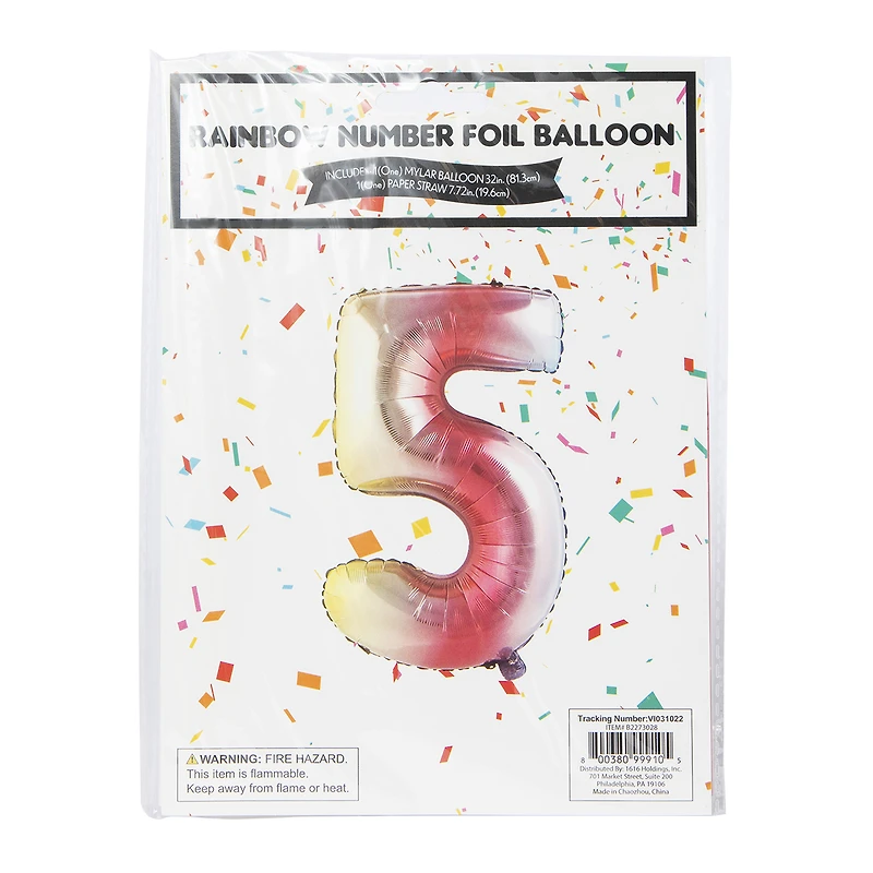 rainbow birthday number foil balloon 32in