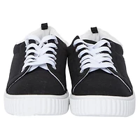 ladies black & white sneakers with faux fur trim