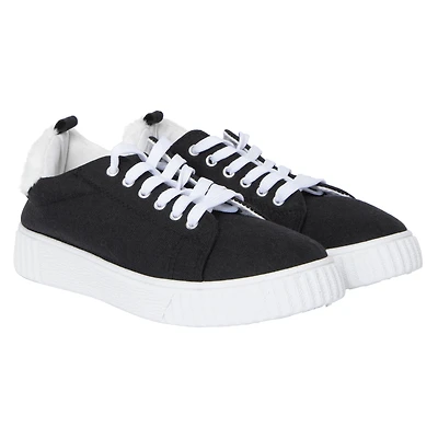 ladies black & white sneakers with faux fur trim