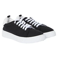 ladies black & white sneakers with faux fur trim