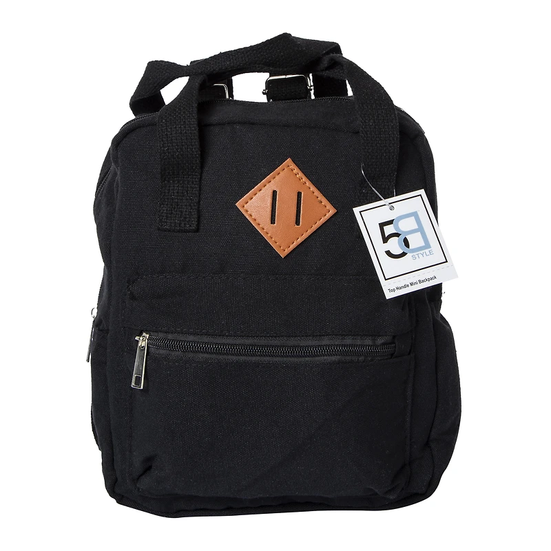 top handle mini backpack - black