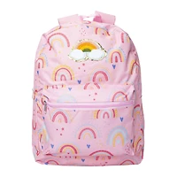 printed backpack with fuzzy patch 16in
