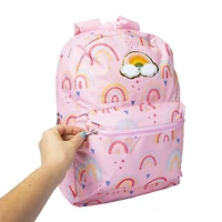 printed backpack with fuzzy patch 16in