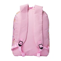 printed backpack with fuzzy patch 16in
