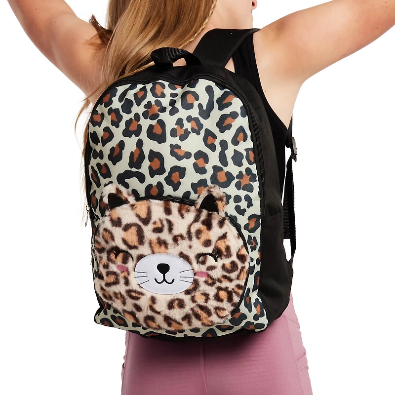 fuzzy printed backpack 16in