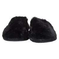 ladies faux fur slippers with leopard print sole - black