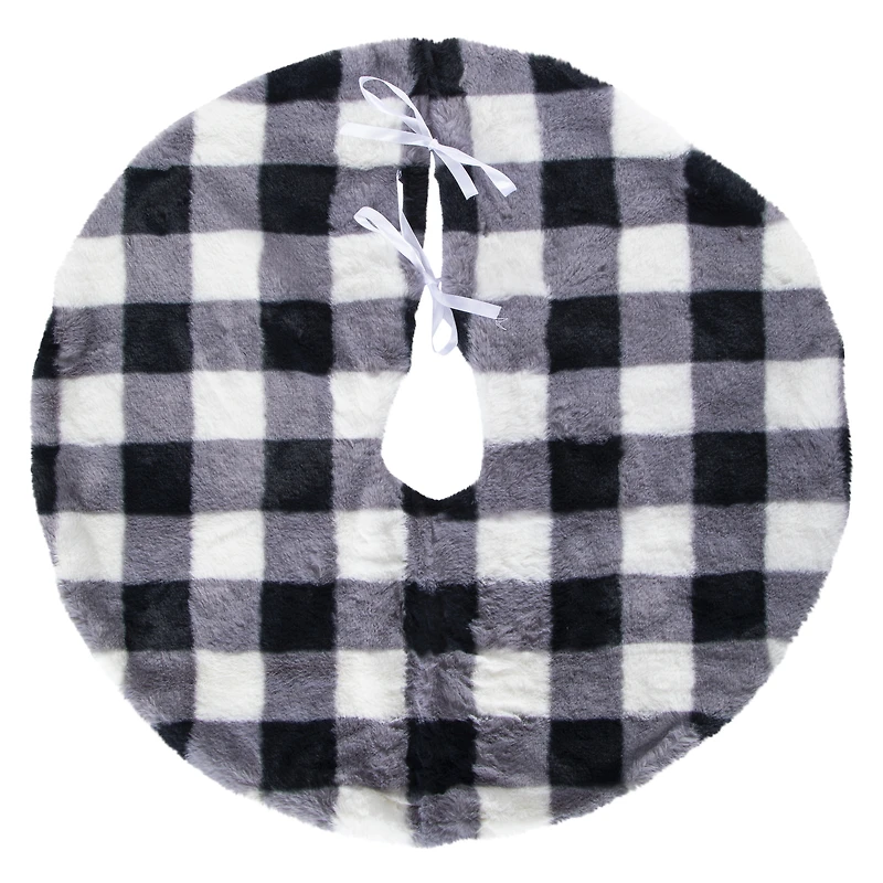 faux fur buffalo plaid tree skirt 24in