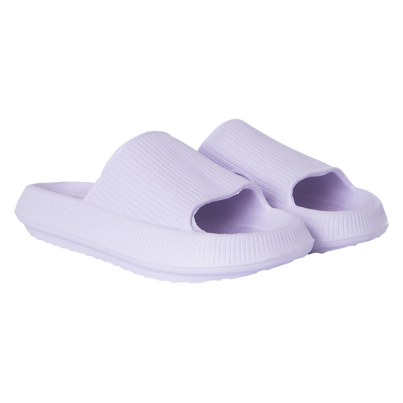 ladies blue puff slide sandals