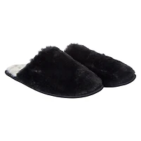 ladies faux fur slippers with leopard print sole - black