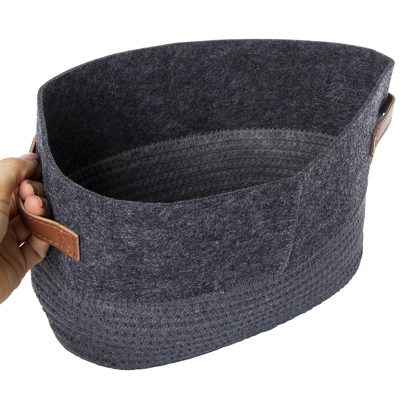 felt & braided rope storage bin 12in x 8in