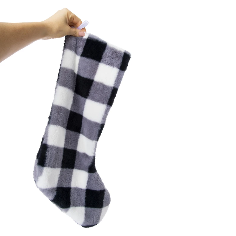 faux fur buffalo plaid stocking 22in