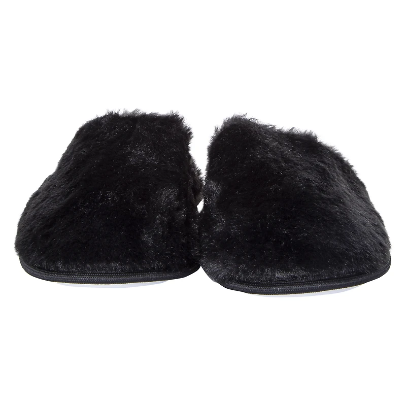 ladies faux fur slippers with leopard print sole - black