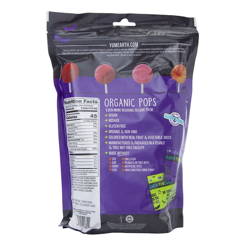 yumearth organic pops halloween candy 40-count