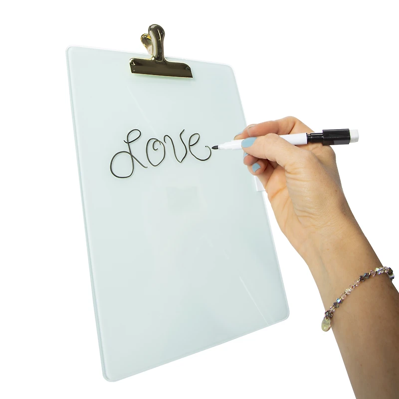 glass dry erase clip board with easel 11.8in x 8.5in