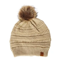 faux fur pom sweater knit beanie