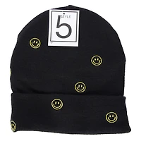 embroidered beanie - happy face