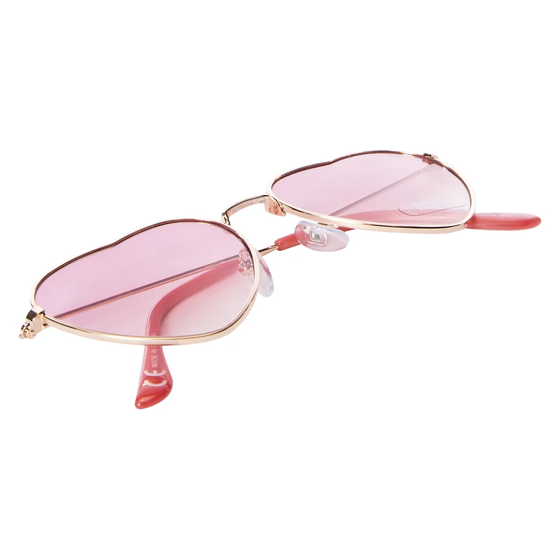 Ladies Metal Heart-Shaped Sunglasses - Rose Gold