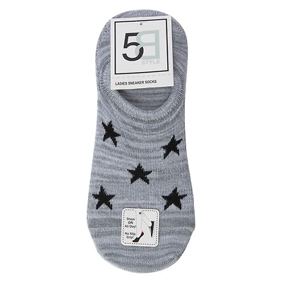 5-Pack Ladies No-Show Sneaker Socks - Stars, Solid, Heathered