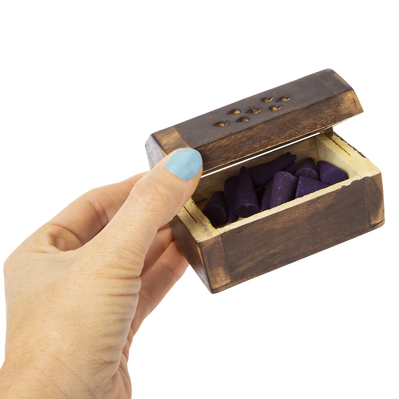 wooden incense box with 10 cones 3.6in x 2.4in
