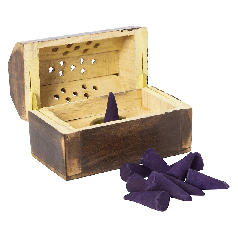 wooden incense box with 10 cones 3.6in x 2.4in