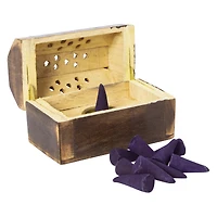 wooden incense box with 10 cones 3.6in x 2.4in