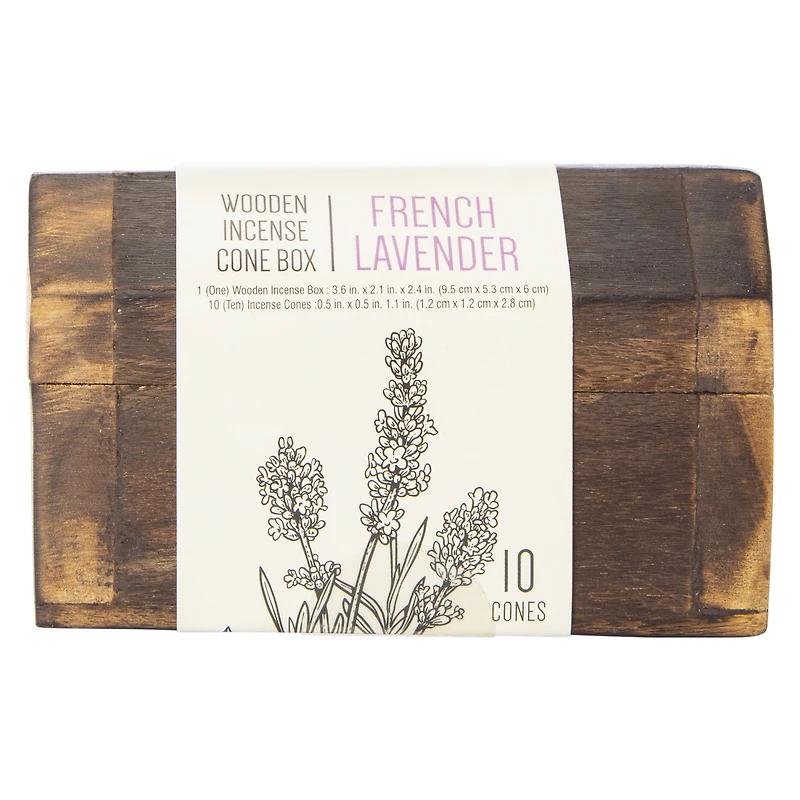 wooden incense box with 10 cones 3.6in x 2.4in