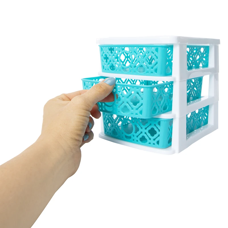 woven stackable 3-drawer mini organizer 7.5in x 6.3in