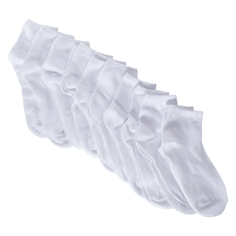 10-Pack Ladies Quarter Crew Socks - White