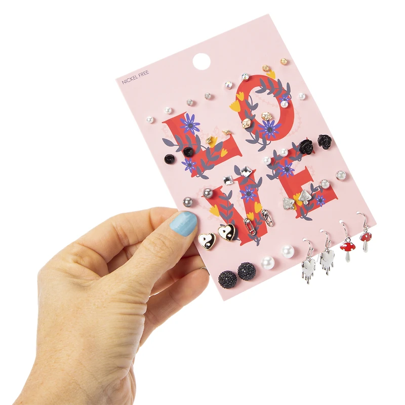 love silver stud earrings 20-pair set