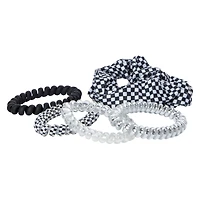 5-count checkered hair spirals & scrunchie set