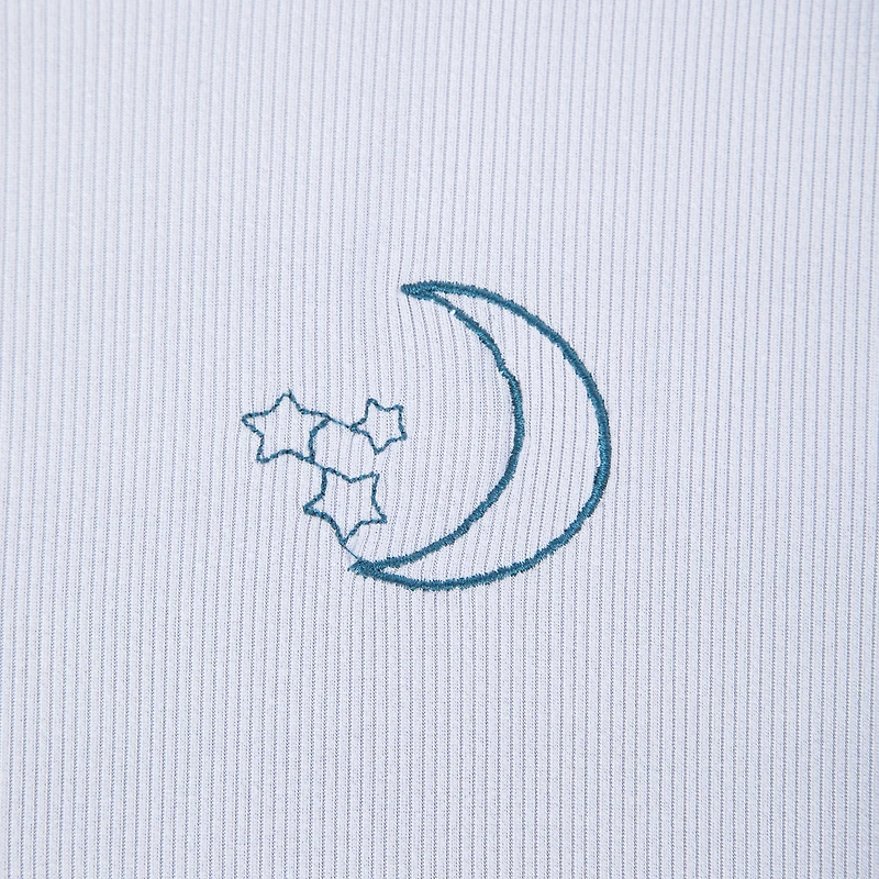 juniors embroidered celestial tee with lettuce hem