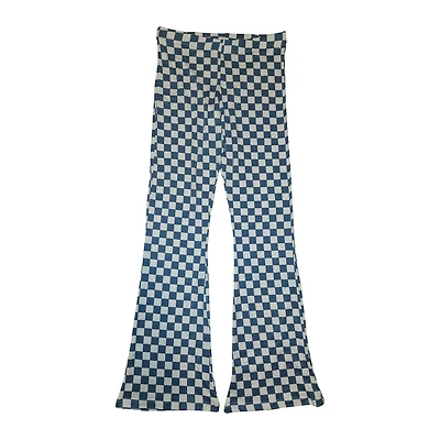 Juniors Blue Checker Kick Flare Pants