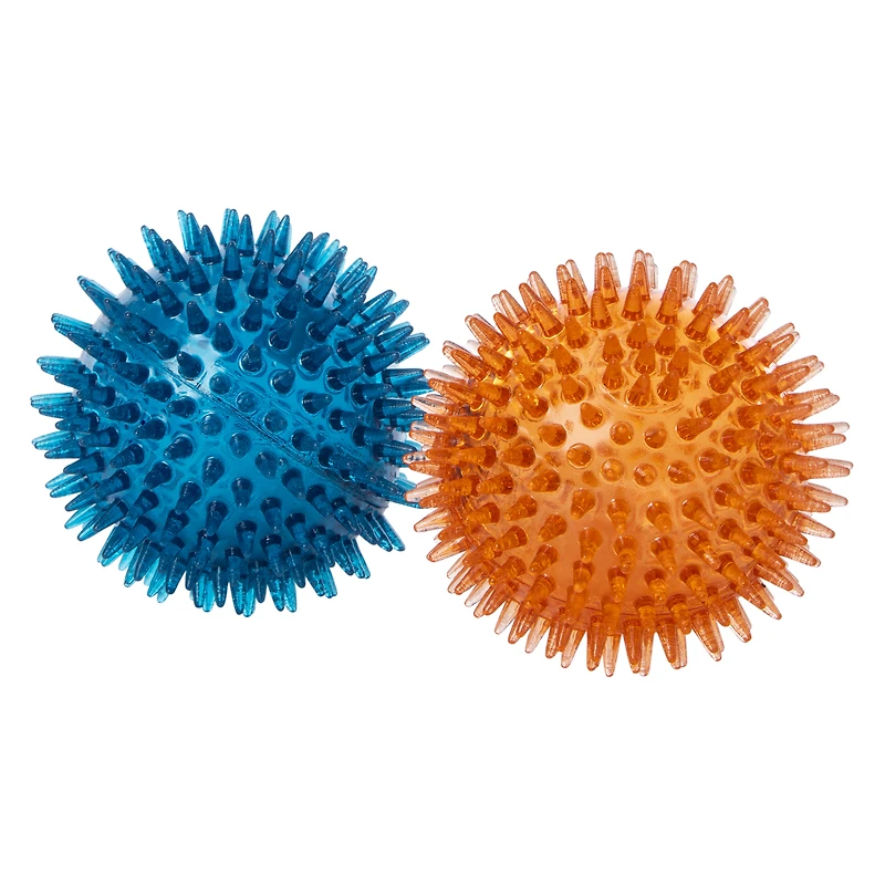 fetch & chew spikey ball squeaker dog toys 2-pack