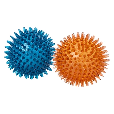 fetch & chew spikey ball squeaker dog toys 2-pack