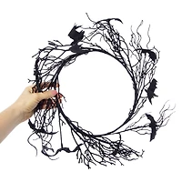 halloween black branch wreath with bats 18in