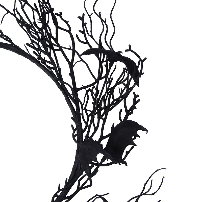halloween black branch wreath with bats 18in