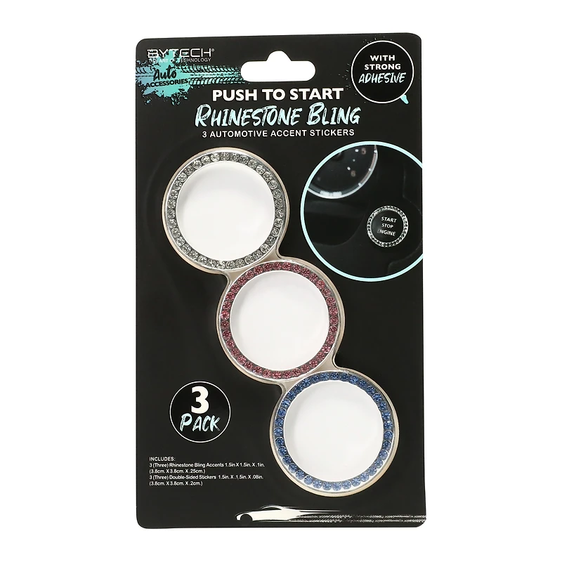 car push to start button rhinestone bling accents 3-pack