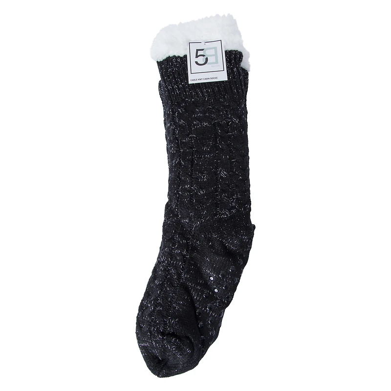 ladies knit faux fur cabin socks