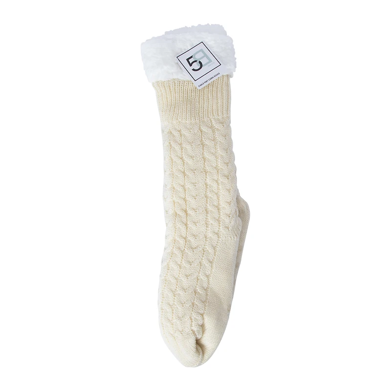 Ladies Knit Faux Fur Cabin Socks