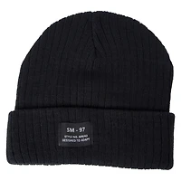 lightweight rib knit cuff beanie with patch