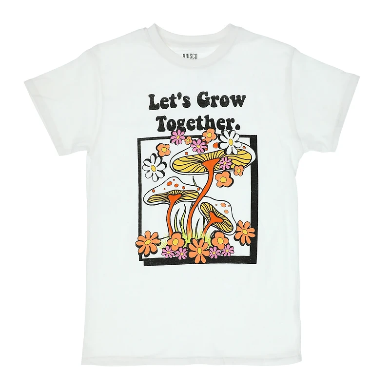 mushroom 'let's grow together' graphic tee