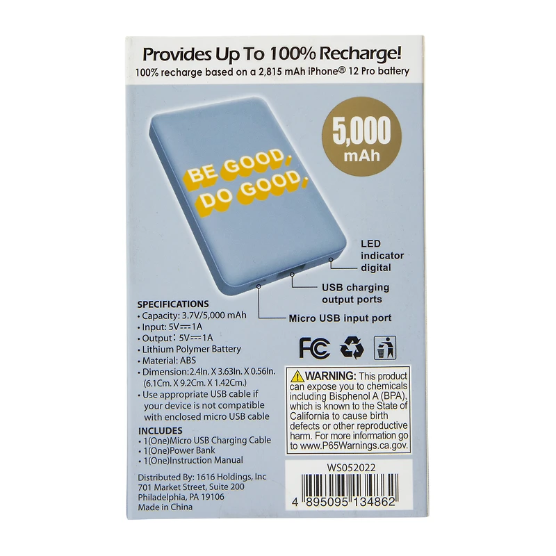 Printed 5000mAh Slim Rechargeable Power Bank