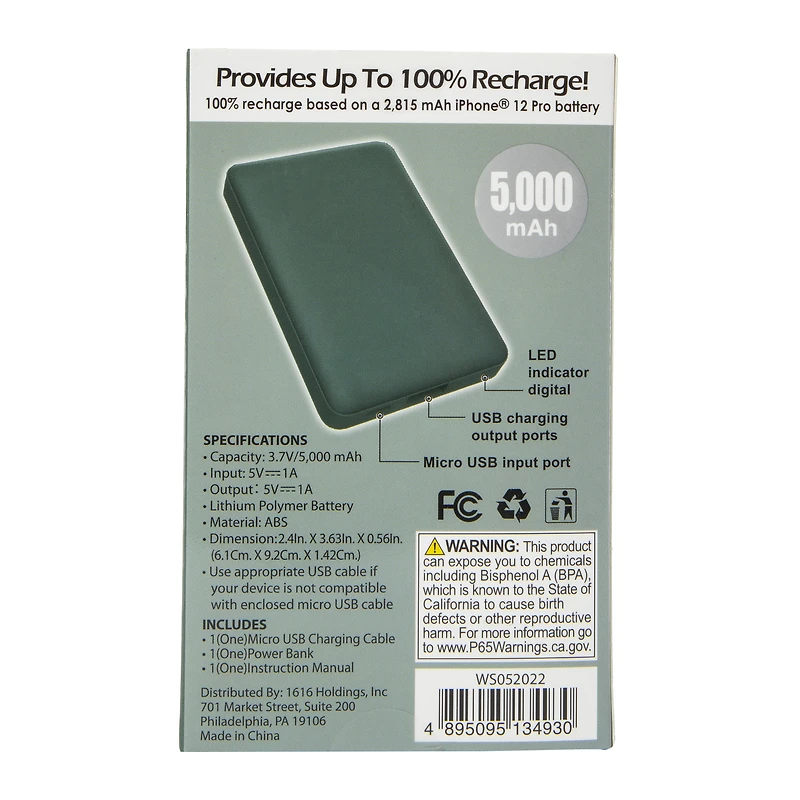 5000mAh Slim Rechargeable Power Bank