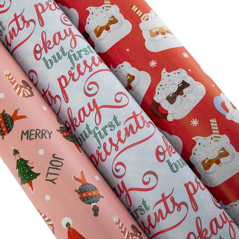 3-pack reversible holiday gift wrapping paper 60 sq ft